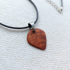 Koa Guitar Pick Necklace - Close up