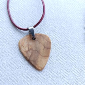 Myrtle Burl Guitar Pick Necklace - Closeup