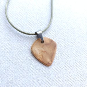 Myrtle Burl Jazz Guitar Pick Necklace - Closeup