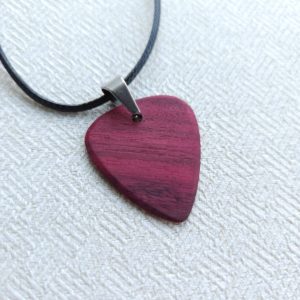 Purpleheart Guitar Pick Necklace - Closeup