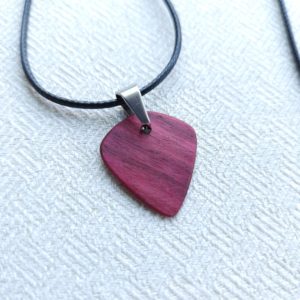 Purpleheart Jazz Guitar Pick Necklace - Closeup