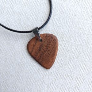 Walnut Guitar Pick Necklace - Close up