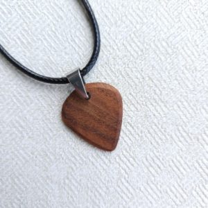 Walnut Jazz Guitar Pick Necklace- Close up